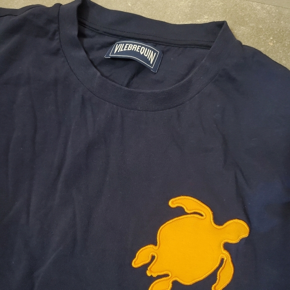 Vilebrequin Cotton Long Sleeve Shirt. Navy Blue. Orange Embroidery Turtle. Men L - Picture 2 of 9